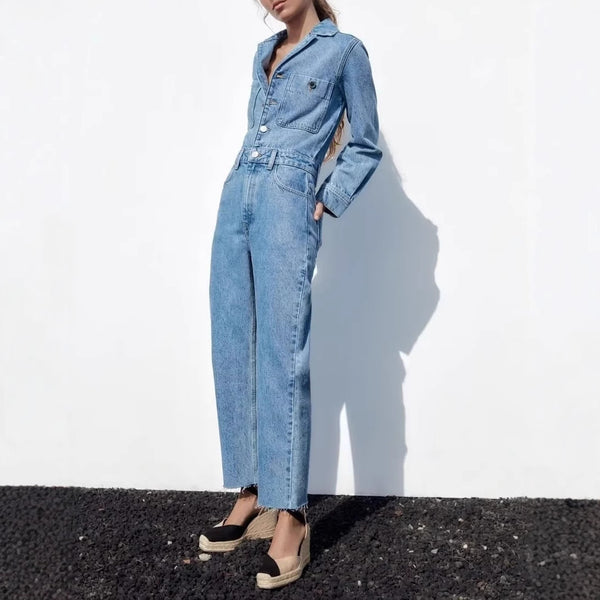 Women's Straight Leg Denim Pants with Casual Office Style for Spring in Blue