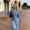 Women's Straight Leg Denim Pants with Casual Office Style for Spring in Blue