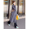 Women's Loose Fit Spring Polyester Solid Color Suit Collar Double Breasted Minimalist Style Long Jacket for Casual Wear in Brown