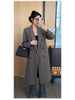 Women's Loose Fit Spring Polyester Solid Color Suit Collar Double Breasted Minimalist Style Long Jacket for Casual Wear in Brown