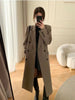 Women's Loose Fit Spring Polyester Solid Color Suit Collar Double Breasted Minimalist Style Long Jacket for Casual Wear in Brown