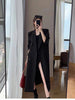 Women's Loose Fit Spring Polyester Solid Color Suit Collar Double Breasted Minimalist Style Long Jacket for Casual Wear in Brown