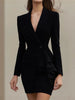 Women's Slim Fit One Button Polyester Solid Color V-Neck Long Sleeve Jacket for Office Autumn Fall in White Black