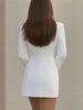 Women's Slim Fit One Button Polyester Solid Color V-Neck Long Sleeve Jacket for Office Autumn Fall in White Black