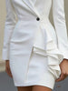 Women's Slim Fit One Button Polyester Solid Color V-Neck Long Sleeve Jacket for Office Autumn Fall in White Black