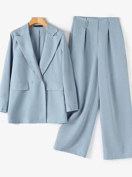 Women's Casual Solid Color Polyester Long Sleeve Blazer Jacket for Office Work and Everyday Wear in Autumn in Blue