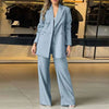 Women's Casual Solid Color Polyester Long Sleeve Blazer Jacket for Office Work and Everyday Wear in Autumn in Blue