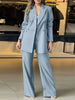 Women's Casual Solid Color Polyester Long Sleeve Blazer Jacket for Office Work and Everyday Wear in Autumn in Blue