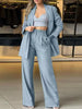 Women's Casual Solid Color Polyester Long Sleeve Blazer Jacket for Office Work and Everyday Wear in Autumn in Blue