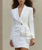Women's Lapel One Button Polyester Solid Color Waist Office Style Suit Dress for Autumn in White