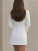 Women's Lapel One Button Polyester Solid Color Waist Office Style Suit Dress for Autumn in White