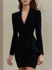 Women's Lapel One Button Polyester Solid Color Waist Office Style Suit Dress for Autumn in White