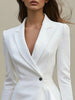 Women's Lapel One Button Polyester Solid Color Waist Office Style Suit Dress for Autumn in White