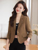 Women's Brown Short Blazer, Two-Button Front, Lapel Collar and Fitted Shape