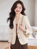 Women's Brown Short Blazer, Two-Button Front, Lapel Collar and Fitted Shape