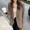 Women's Relaxed Blazer, Lapel Collar, Double-Button Front and Long Sleeves