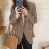 Women's Relaxed Blazer, Lapel Collar, Double-Button Front and Long Sleeves