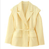 Women's Loose Fit Western Style Polyester Leopard Print Round Neckline Jacket with Single Row Multiple Buckles for Autumn in Yellow