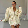 Women's Loose Fit Western Style Polyester Leopard Print Round Neckline Jacket with Single Row Multiple Buckles for Autumn in Yellow