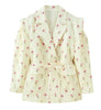 Women's Loose Fit Western Style Polyester Leopard Print Round Neckline Jacket with Single Row Multiple Buckles for Autumn in Yellow