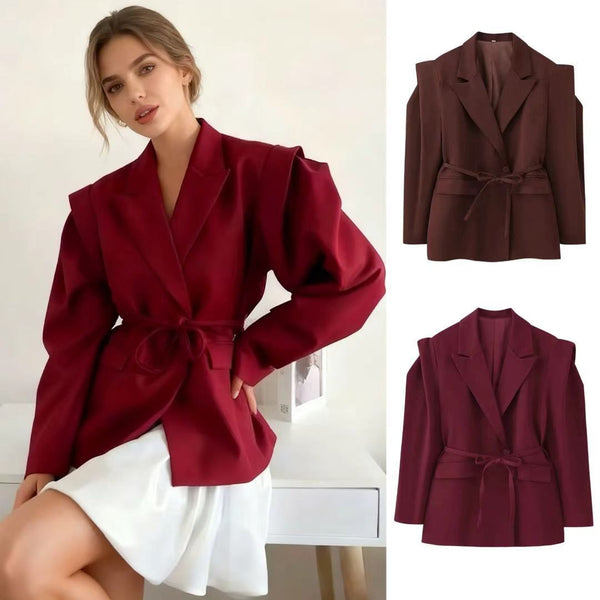 Women's Loose Fit Western Style Polyester Leopard Print Round Neckline Jacket with Single Row Multiple Buckles for Autumn in Yellow
