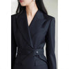 Women's Conventional Fit One Button Wool 3D Effect Blazer with Suit Collar Long Sleeves and Splicing for Office in Suit Color