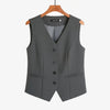 Women's Slim Fit V-Neck Solid Color Polyester Vest with Single Row Multiple Buckles and Pocket for Office in Spring Khaki