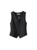 Women's Slim Fit V-Neck Solid Color Polyester Vest with Single Row Multiple Buckles and Pocket for Office in Spring Khaki