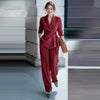 Women's Elegant Polyester Solid Color Long Sleeves Suit Set for Autumn Fall in Khaki Black Green Pink