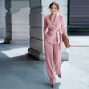 Women's Elegant Polyester Solid Color Long Sleeves Suit Set for Autumn Fall in Khaki Black Green Pink