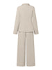 Women's Elegant Polyester Solid Color Long Sleeves Suit Set for Autumn Fall in Khaki Black Green Pink