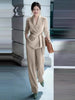 Women's Elegant Polyester Solid Color Long Sleeves Suit Set for Autumn Fall in Khaki Black Green Pink