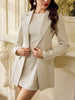 Women's Slim Fit Polyester Gradient Cardigan Collar Long Sleeve Solid Color Suit Set for Summer Office in Apricot Green Camel White