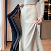 Women's High Waist Wide Leg Woven Fabric Solid Color Slimming Office Pants with Draped Trailing Hem for Autumn in Black