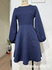 Women's A-Line Dress, Round Neck, Long Puff Sleeves and Side Pockets