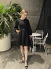 Women's A-Line Dress, Round Neck, Long Puff Sleeves and Side Pockets
