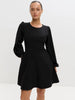 Women's A-Line Dress, Round Neck, Long Puff Sleeves and Side Pockets