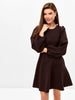Women's A-Line Dress, Round Neck, Long Puff Sleeves and Side Pockets