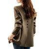 Women's Conventional Fit Double Breasted Polyester 3D Effect Blazer with Suit Collar Long Sleeves for Elegant Autumn Wear in Brown
