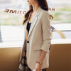 Women's Conventional Fit Double Breasted Polyester 3D Effect Blazer with Suit Collar Long Sleeves for Elegant Autumn Wear in Brown