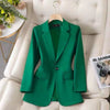 Women's Conventional Fit Double Breasted Polyester 3D Effect Blazer with Suit Collar Long Sleeves for Elegant Autumn Wear in Brown