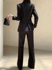 Women's Korean Style Long Sleeve Polyester Wrinkle Pants with Suit Set Elements for Autumn Casual Wear in Plus Size