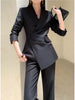 Women's Korean Style Long Sleeve Polyester Wrinkle Pants with Suit Set Elements for Autumn Casual Wear in Plus Size
