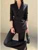 Women's Korean Style Long Sleeve Polyester Wrinkle Pants with Suit Set Elements for Autumn Casual Wear in Plus Size