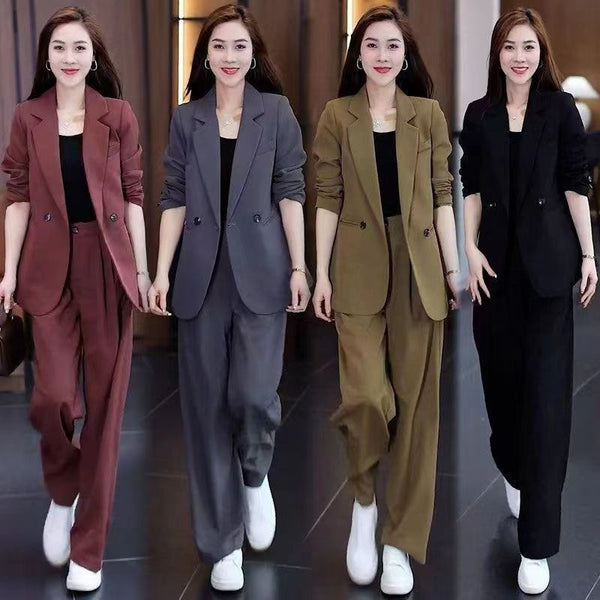 Women's Long Sleeve Solid Color Polyester Loose Casual Pants for Autumn Sophisticated Style in Black Grey Khaki