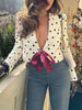 Women's Slim Fit 3D Effect Polyester Blazer with Suit Collar Long Sleeves Lace Up and Bow for Elegant Summer Style