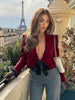 Women's Slim Fit 3D Effect Polyester Blazer with Suit Collar Long Sleeves Lace Up and Bow for Elegant Summer Style