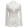 Women's Slim Fit Polyester Solid Color Suit Collar One Button Long Sleeve Hollow Out Elegant Blazer with Lining for Spring in White Black