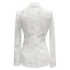 Women's Slim Fit Polyester Solid Color Suit Collar One Button Long Sleeve Hollow Out Elegant Blazer with Lining for Spring in White Black