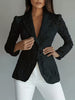 Women's Slim Fit Polyester Solid Color Suit Collar One Button Long Sleeve Hollow Out Elegant Blazer with Lining for Spring in White Black